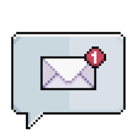 a pixelated speech bubble with an envelope on it